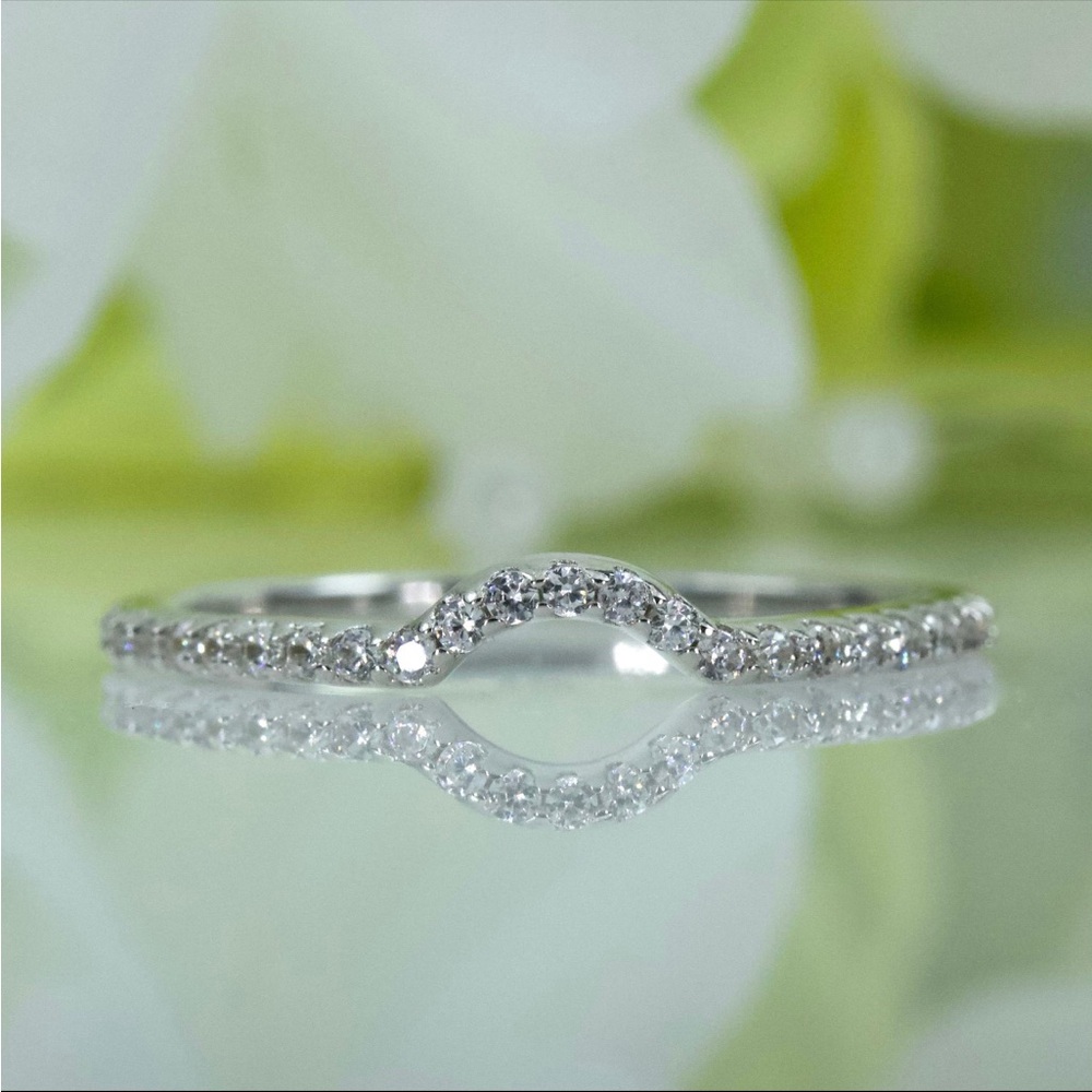 CZ Sterling Silver Rhodium Plated Curved Engagement Band Ring